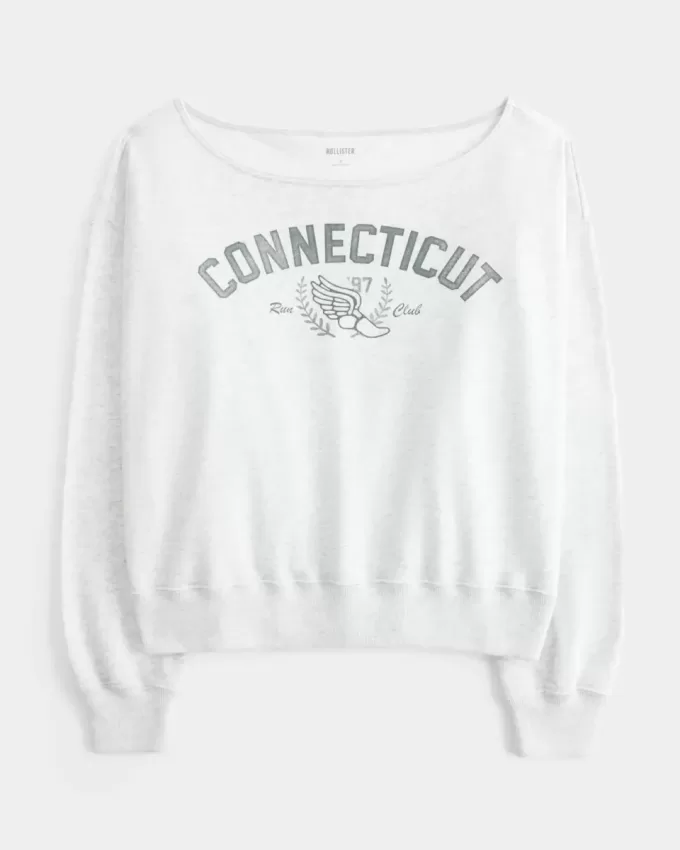 Bequemes, schulterfreies Connecticut-Grafik-Sweatshirt Bequemes, schulterfreies Connecticut-Grafik-Sweatshirt