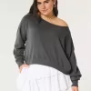 Bequemes, schulterfreies Frottee-Sweatshirt Bequemes, schulterfreies Frottee-Sweatshirt