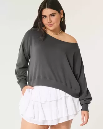Bequemes, schulterfreies Frottee-Sweatshirt
