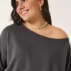 Bequemes, schulterfreies Frottee-Sweatshirt Bequemes, schulterfreies Frottee-Sweatshirt