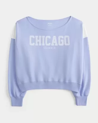 Bequemes, schulterfreies Sweatshirt mit Chicago-Grafik