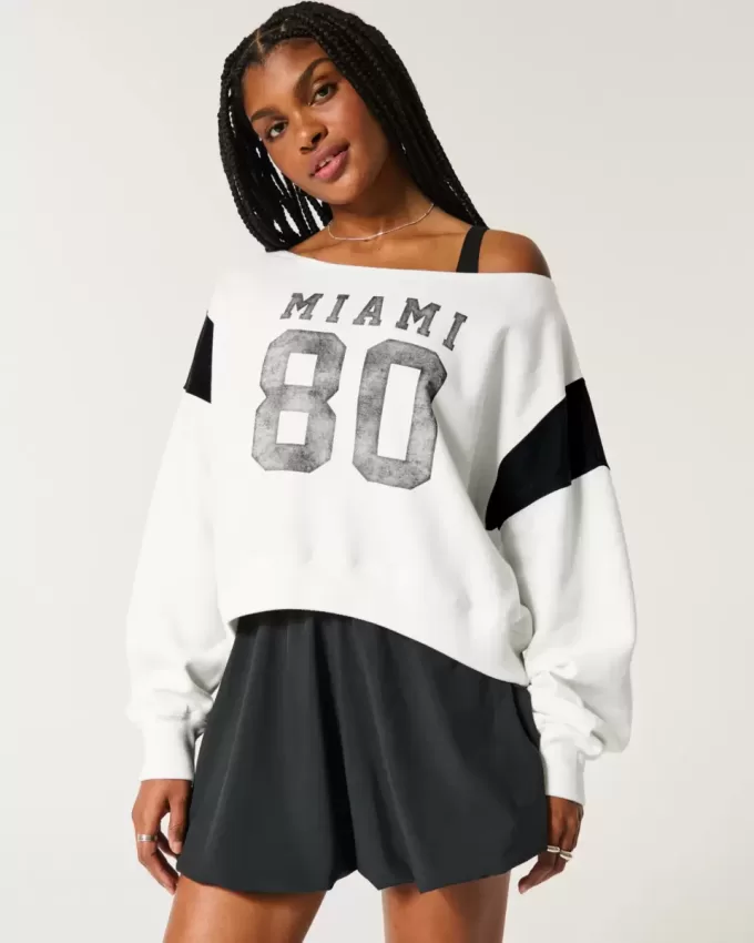 Bequemes schulterfreies Sweatshirt mit Miami-Grafik