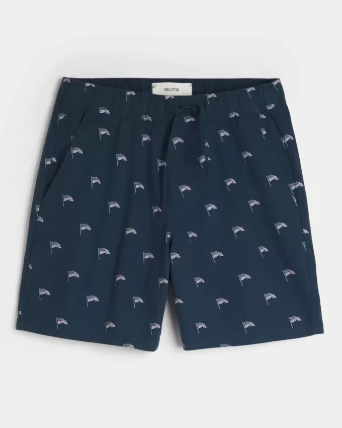 Über dem Knie geschnittene Shorts aus Leinenmischung mit Muster Über dem Knie geschnittene Shorts aus Leinenmischung mit Muster
