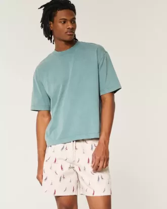 Über dem Knie geschnittene Shorts aus Leinenmischung mit Muster