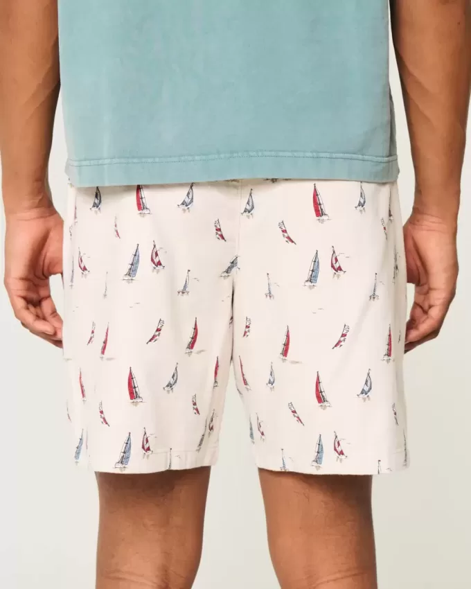Über dem Knie geschnittene Shorts aus Leinenmischung mit Muster Über dem Knie geschnittene Shorts aus Leinenmischung mit Muster