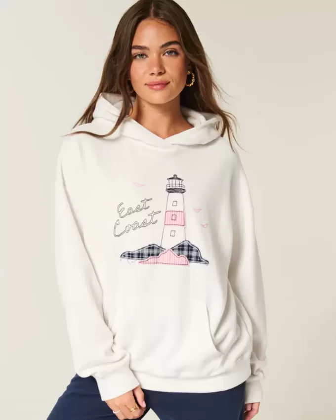 Übergroßer Kapuzenpullover mit East Coast-Grafik Übergroßer Kapuzenpullover mit East Coast-Grafik