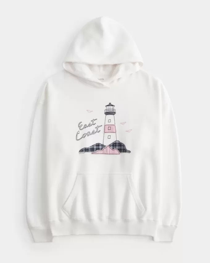 Übergroßer Kapuzenpullover mit East Coast-Grafik Übergroßer Kapuzenpullover mit East Coast-Grafik