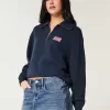 Übergroßer Pullover mit amerikanischer Flaggengrafik und halbem Reißverschluss Übergroßer Pullover mit amerikanischer Flaggengrafik und halbem Reißverschluss