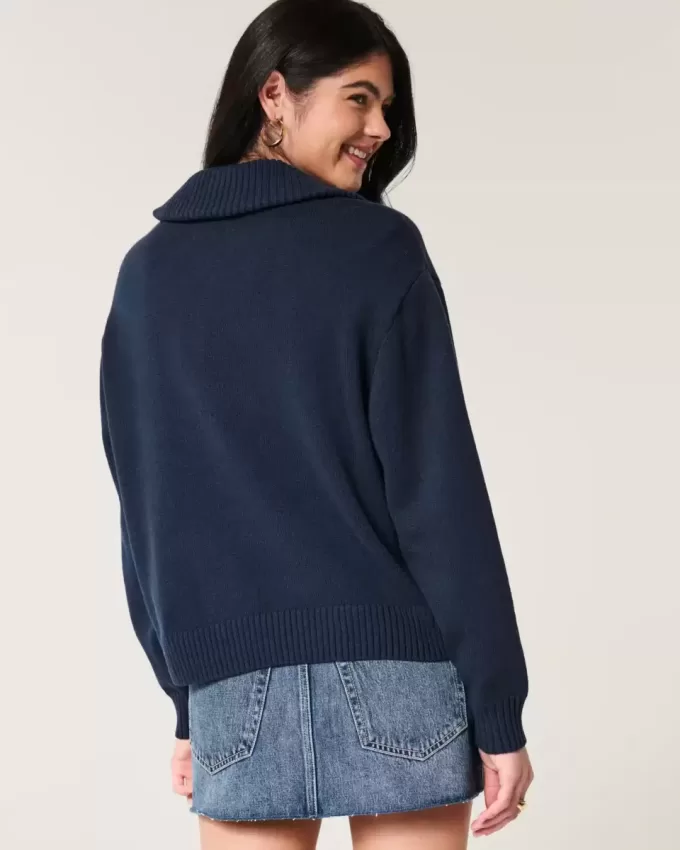 Übergroßer Pullover mit amerikanischer Flaggengrafik und halbem Reißverschluss Übergroßer Pullover mit amerikanischer Flaggengrafik und halbem Reißverschluss