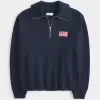 Übergroßer Pullover mit amerikanischer Flaggengrafik und halbem Reißverschluss Übergroßer Pullover mit amerikanischer Flaggengrafik und halbem Reißverschluss