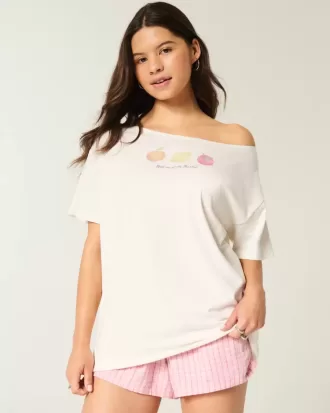 Übergroßes schulterfreies Farmers Market-Grafik-T-Shirt