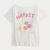 Übergroßes schulterfreies Farmers Market-Grafik-T-Shirt Übergroßes schulterfreies Farmers Market-Grafik-T-Shirt