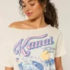 Übergroßes schulterfreies Kauai-Grafik-T-Shirt Übergroßes schulterfreies Kauai-Grafik-T-Shirt