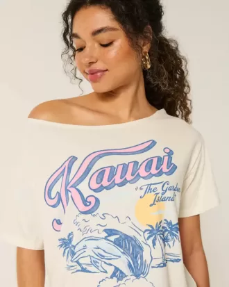 Übergroßes schulterfreies Kauai-Grafik-T-Shirt