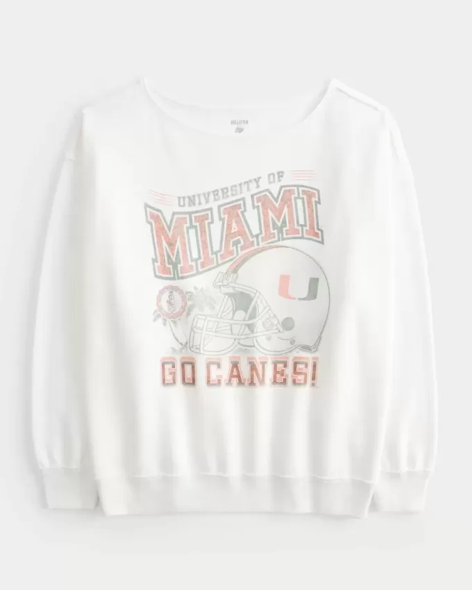 Übergroßes, schulterfreies Sweatshirt mit Grafik der University of Miami Übergroßes, schulterfreies Sweatshirt mit Grafik der University of Miami
