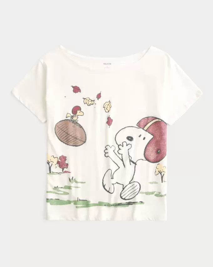 Übergroßes schulterfreies T-Shirt mit Snoopy-Grafik Übergroßes schulterfreies T-Shirt mit Snoopy-Grafik