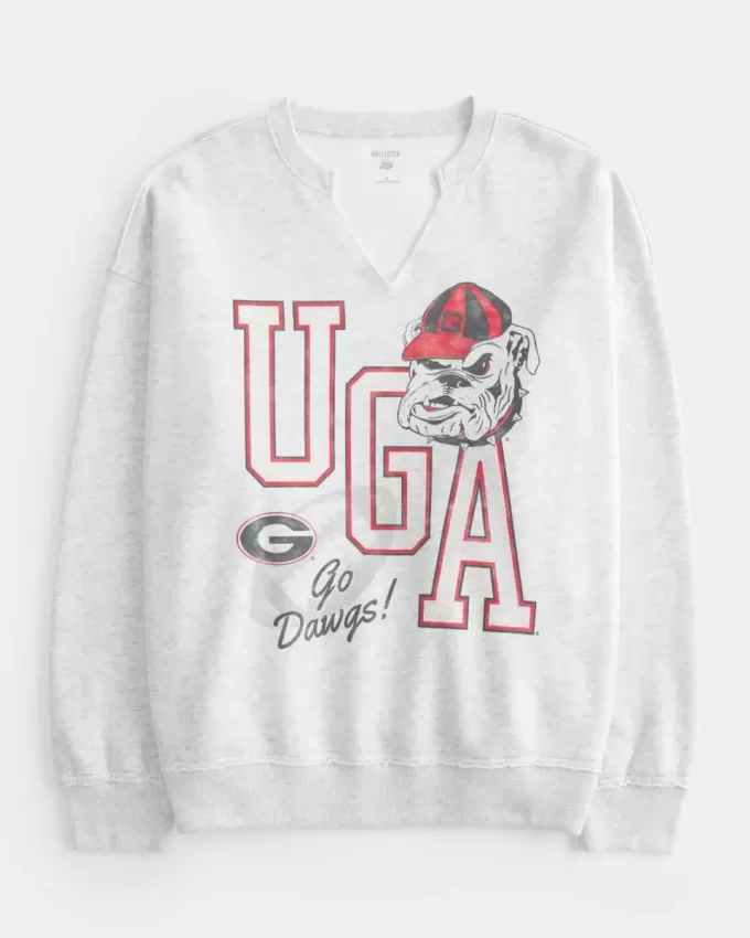 Übergroßes UGA Dawgs-Sweatshirt mit Grafik und eingekerbtem Ausschnitt Übergroßes UGA Dawgs-Sweatshirt mit Grafik und eingekerbtem Ausschnitt