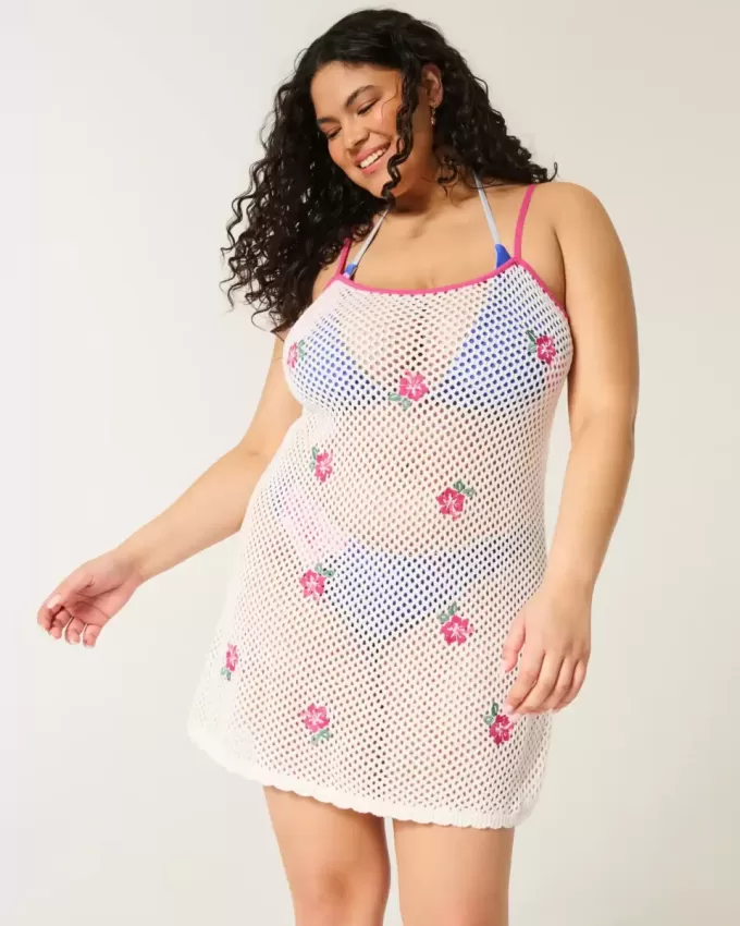 Überwurfkleid im Häkelstil mit Blumenstickerei