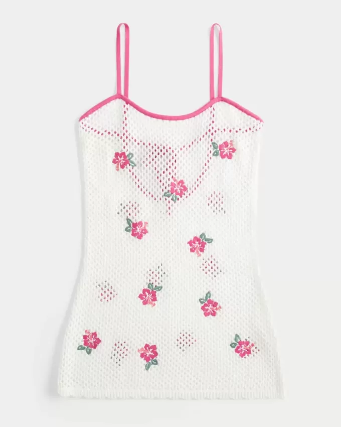 Überwurfkleid im Häkelstil mit Blumenstickerei