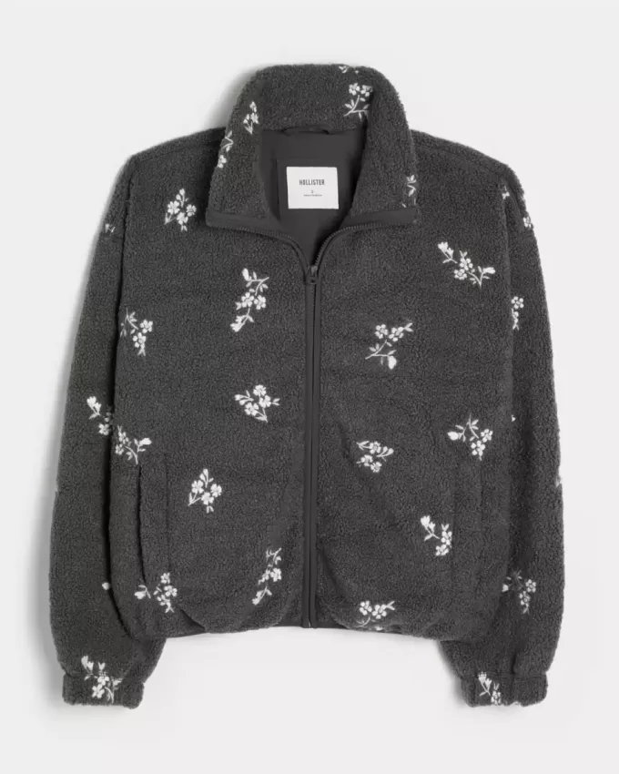 Bestickte Sherpa-Fleecejacke Bestickte Sherpa-Fleecejacke