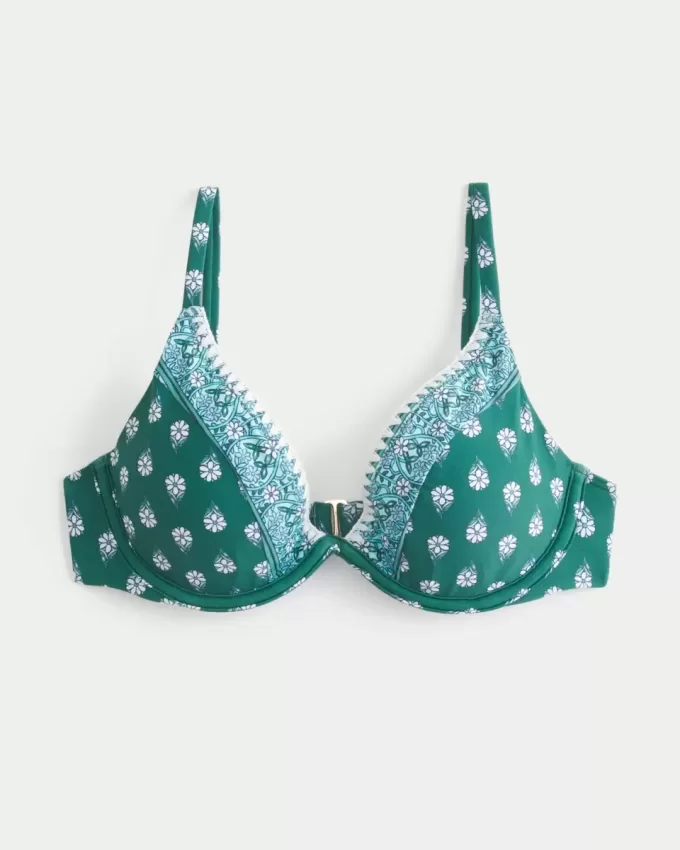 Bikinioberteil mit tiefem Ausschnitt und Bügel und Stickereien Bikinioberteil mit tiefem Ausschnitt und Bügel und Stickereien