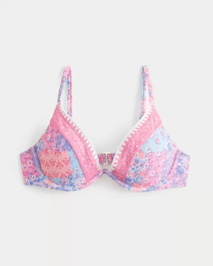 Bikinioberteil mit tiefem Ausschnitt und Bügel und Stickereien Bikinioberteil mit tiefem Ausschnitt und Bügel und Stickereien