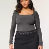 Bodysuit aus geripptem, nahtlosem Stoff mit eckigem Ausschnitt
