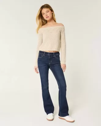 Bootcut-Jeans mit mittlerer Leibhöhe und dunkler Waschung