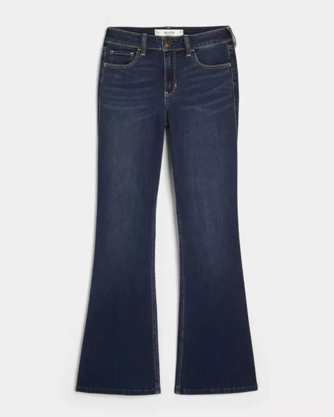 Bootcut-Jeans mit mittlerer Leibhöhe und dunkler Waschung