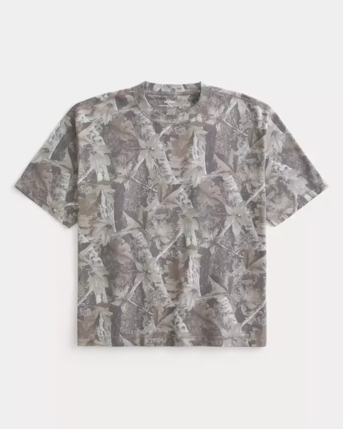 Boxy Crop Heavyweight T-Shirt mit Rundhalsausschnitt und Camouflage-Muster Boxy Crop Heavyweight T-Shirt mit Rundhalsausschnitt und Camouflage-Muster