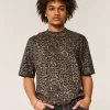 Boxy Crop Heavyweight T-Shirt mit Rundhalsausschnitt und Leopardenmuster Boxy Crop Heavyweight T-Shirt mit Rundhalsausschnitt und Leopardenmuster