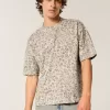 Boxy Crop Heavyweight T-Shirt mit Rundhalsausschnitt und Leopardenmuster Boxy Crop Heavyweight T-Shirt mit Rundhalsausschnitt und Leopardenmuster