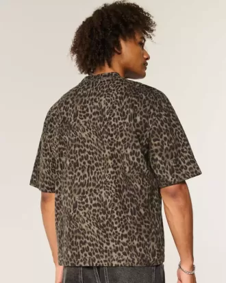Boxy Crop Heavyweight T-Shirt mit Rundhalsausschnitt und Leopardenmuster Boxy Crop Heavyweight T-Shirt mit Rundhalsausschnitt und Leopardenmuster