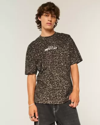 Boxy Heavyweight Dodge Hellcat Grafik-T-Shirt mit Leopardenmuster