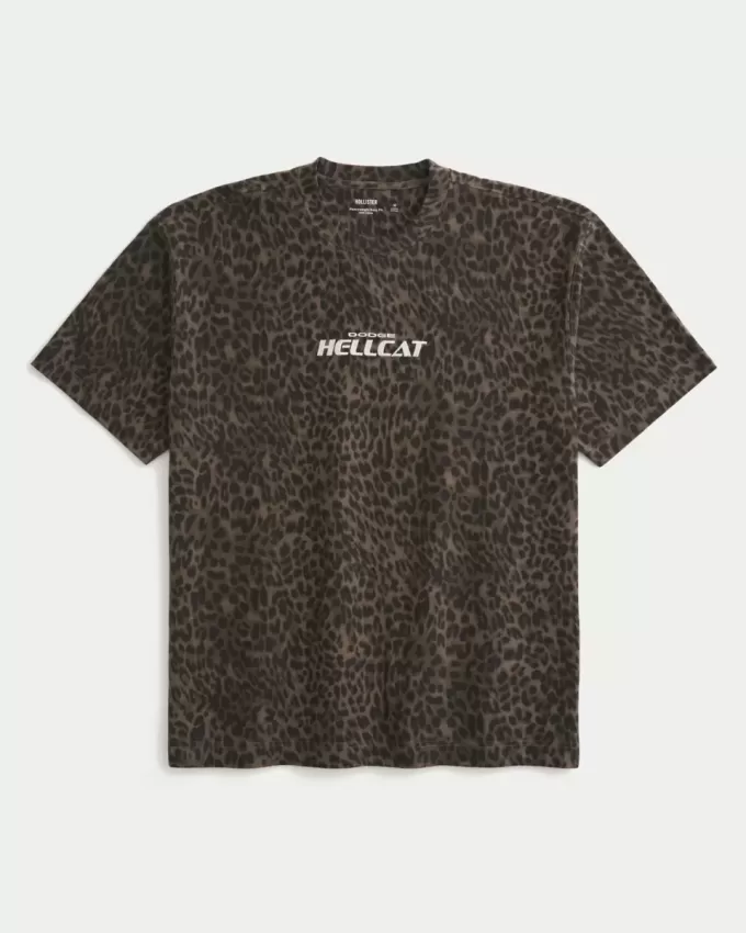 Boxy Heavyweight Dodge Hellcat Grafik-T-Shirt mit Leopardenmuster