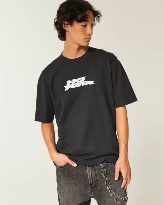 Boxy Heavyweight „No Fear“-T-Shirt mit Grafik Boxy Heavyweight „No Fear“-T-Shirt mit Grafik
