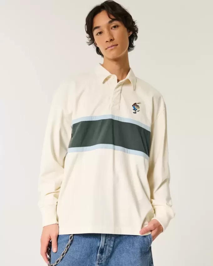 Boxy Heavyweight Rugby-Poloshirt mit Tasmanian Devil-Grafik Boxy Heavyweight Rugby-Poloshirt mit Tasmanian Devil-Grafik