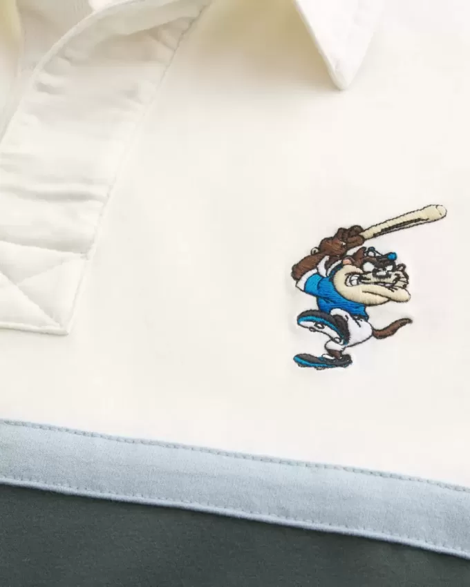 Boxy Heavyweight Rugby-Poloshirt mit Tasmanian Devil-Grafik Boxy Heavyweight Rugby-Poloshirt mit Tasmanian Devil-Grafik