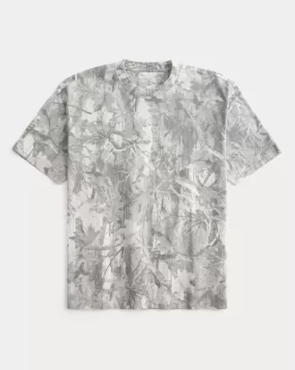 Boxy Heavyweight T-Shirt mit Rundhalsausschnitt und Camouflage-Muster