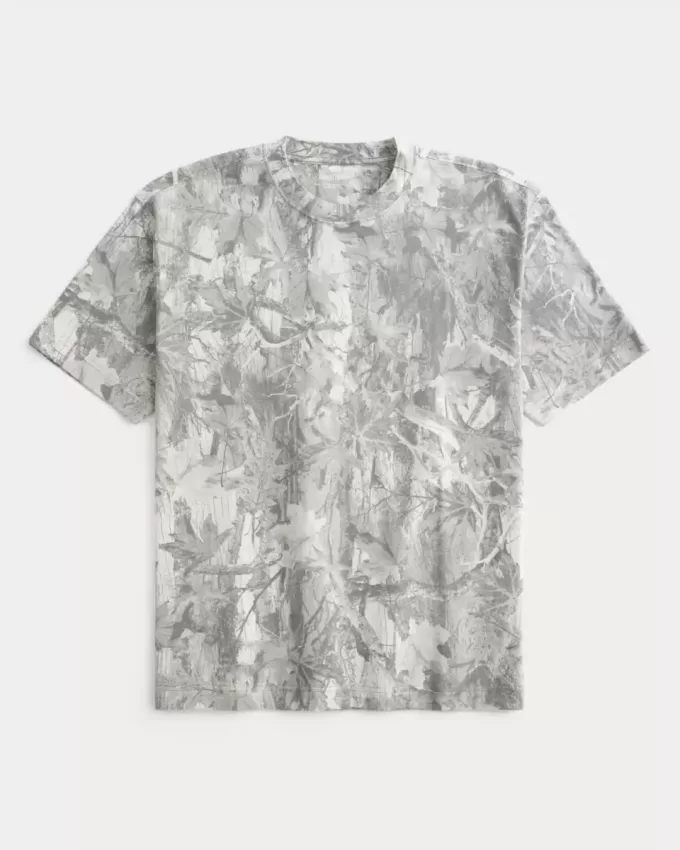 Boxy Heavyweight T-Shirt mit Rundhalsausschnitt und Camouflage-Muster Boxy Heavyweight T-Shirt mit Rundhalsausschnitt und Camouflage-Muster