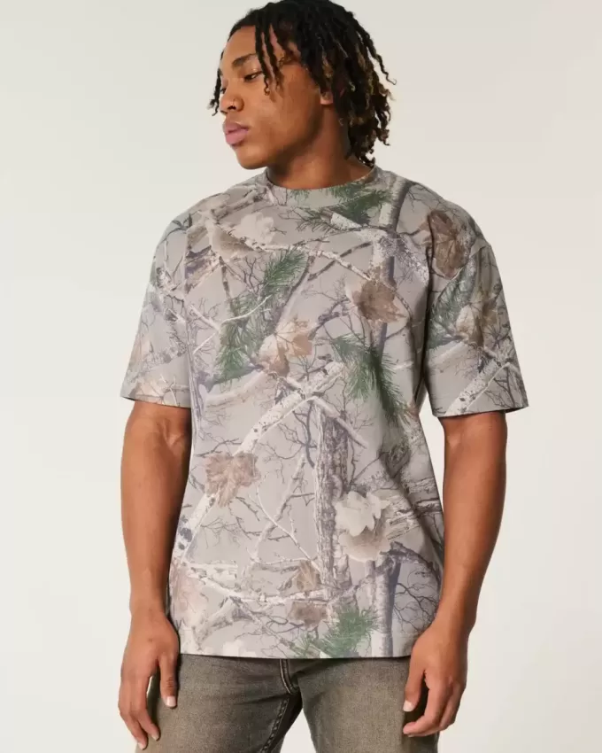 Boxy Heavyweight T-Shirt mit Rundhalsausschnitt und Camouflage-Muster Boxy Heavyweight T-Shirt mit Rundhalsausschnitt und Camouflage-Muster