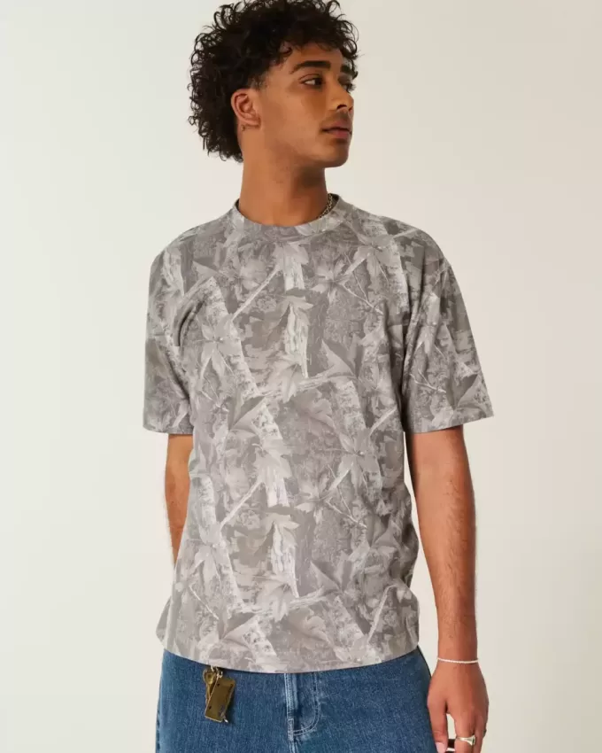 Boxy Heavyweight T-Shirt mit Rundhalsausschnitt und Camouflage-Muster Boxy Heavyweight T-Shirt mit Rundhalsausschnitt und Camouflage-Muster