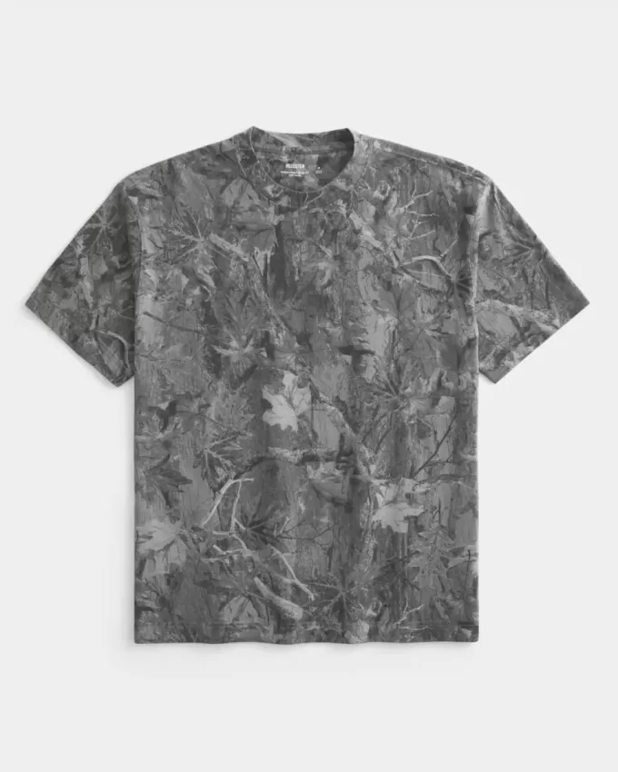 Boxy Heavyweight T-Shirt mit Rundhalsausschnitt und Camouflage-Muster Boxy Heavyweight T-Shirt mit Rundhalsausschnitt und Camouflage-Muster