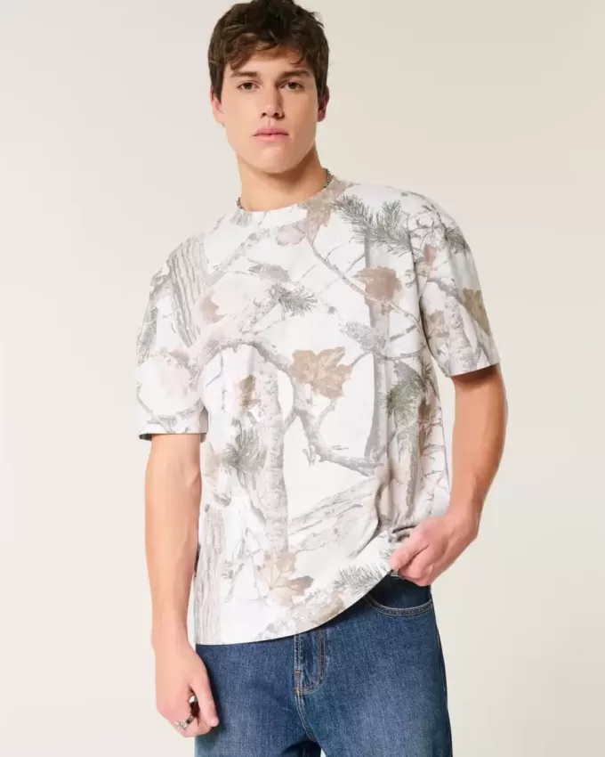 Boxy Heavyweight T-Shirt mit Rundhalsausschnitt und Camouflage-Muster Boxy Heavyweight T-Shirt mit Rundhalsausschnitt und Camouflage-Muster