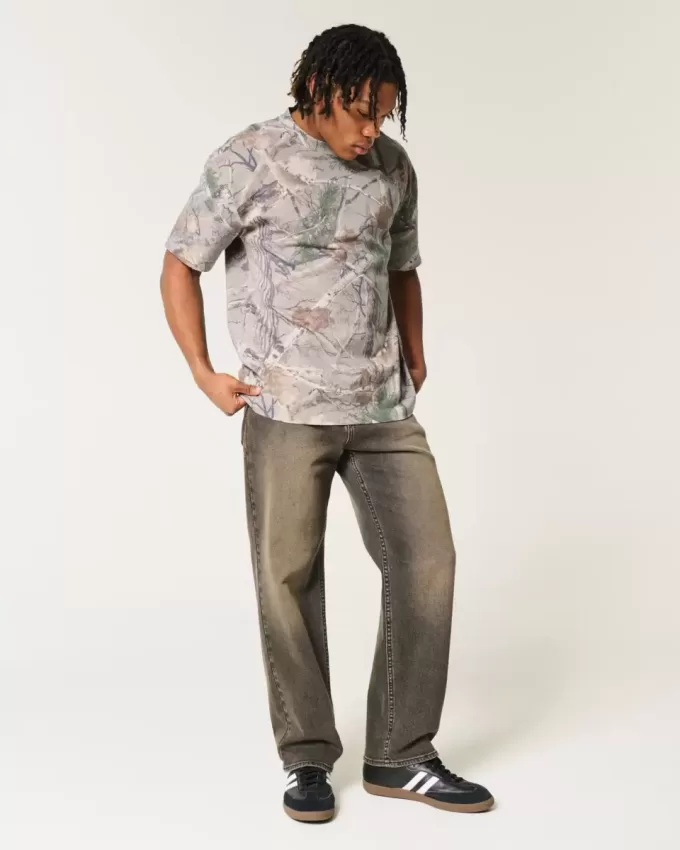 Boxy Heavyweight T-Shirt mit Rundhalsausschnitt und Camouflage-Muster Boxy Heavyweight T-Shirt mit Rundhalsausschnitt und Camouflage-Muster