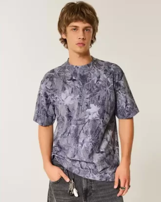 Boxy Heavyweight T-Shirt mit Rundhalsausschnitt und Camouflage-Muster