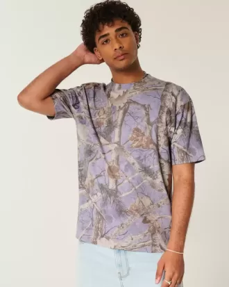 Boxy Heavyweight T-Shirt mit Rundhalsausschnitt und Camouflage-Muster
