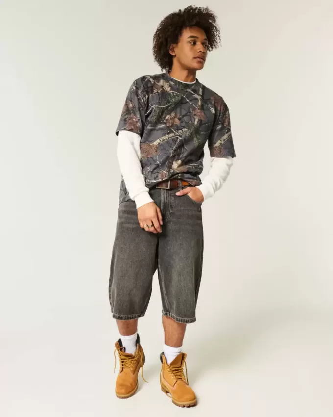 Boxy Heavyweight T-Shirt mit Rundhalsausschnitt und Camouflage-Muster Boxy Heavyweight T-Shirt mit Rundhalsausschnitt und Camouflage-Muster