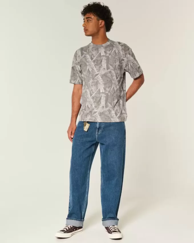 Boxy Heavyweight T-Shirt mit Rundhalsausschnitt und Camouflage-Muster Boxy Heavyweight T-Shirt mit Rundhalsausschnitt und Camouflage-Muster