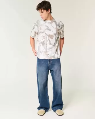 Boxy Heavyweight T-Shirt mit Rundhalsausschnitt und Camouflage-Muster